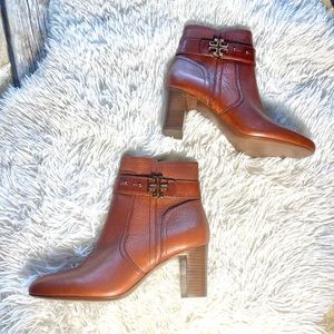 Tory Burch Elina Logo Brown Ankle Boots